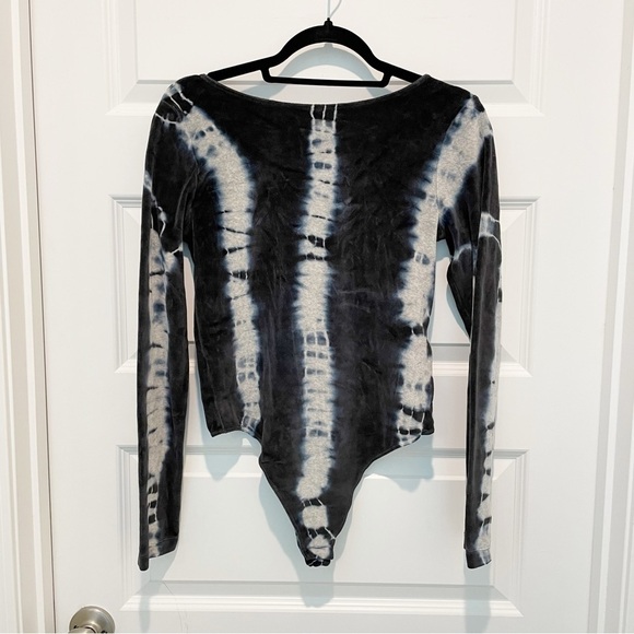 AllSaints Raffi Velvet Tie-Dye Bodysuit in Ink Blue/Grey Marl NWT - Picture 4 of 9